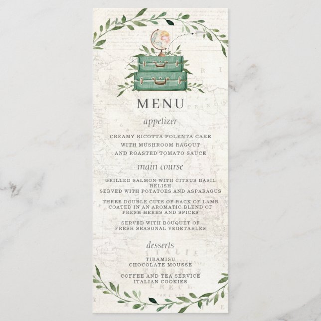 Adventure Begins Luggage Greenery Map Shower Menu (Front)