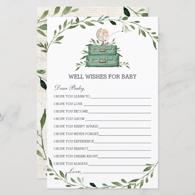 Adventure Begins Luggage Greenery Wishes for Baby  (Front/Back)