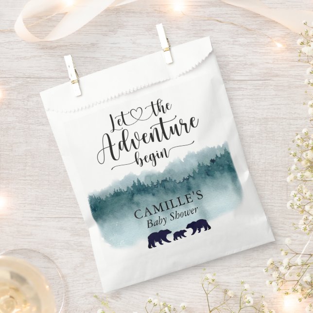 Adventure Begins Mountains Bears Baby Shower Favour Bag (Clipped)