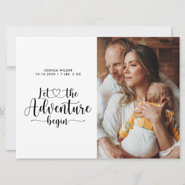 Adventure Begins New Parent's And Baby Photo Birth Announcement (Front)