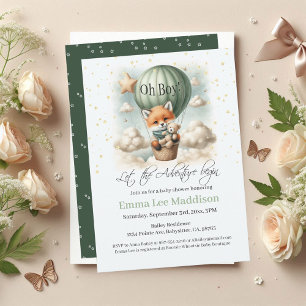 Adventure Begins Oh Boy Fox in Hot Air Balloon Invitation
