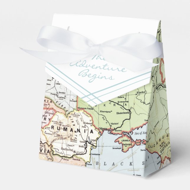 Adventure Begins Party Shower Travel World Map Favour Box (Front Side)