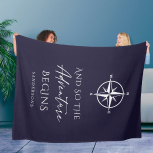 Adventure Begins Personalised Navy  Fleece Blanket