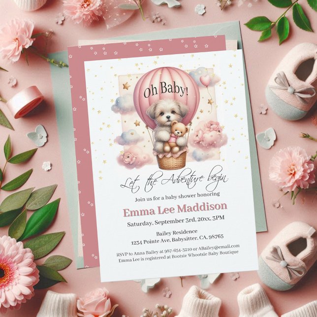 Adventure Begins Puppy in Hot Air Balloon Invitation (Creator Uploaded)