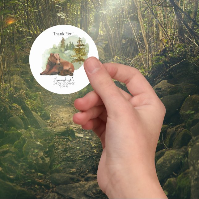 Adventure Begins Rustic Bears Thank You Classic Round Sticker (Creator Uploaded)