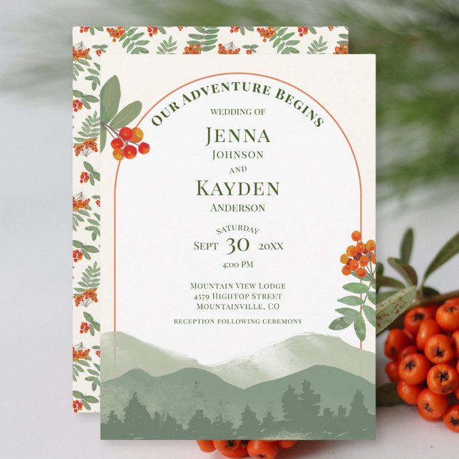 Adventure Begins Rustic Watercolor Mountain Ash Invitation (Creator Uploaded)