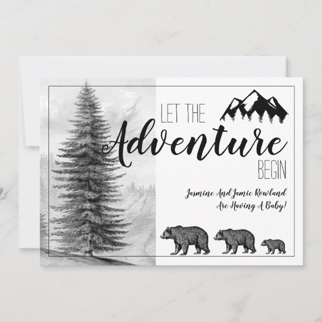 Adventure Begins Rustic Woodland Bears Baby Shower Invitation (Front)