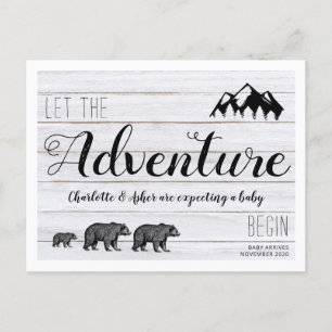Adventure Begins Rustic Woodland Bears Pregnancy Announcement Postcard