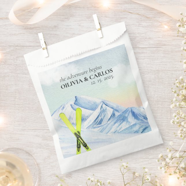 Adventure Begins Ski Mountain Winter Wedding Favou Favour Bag (Clipped)