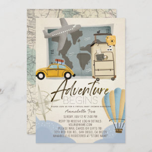 Adventure Begins Travel Map Virtual Baby Shower Invitation