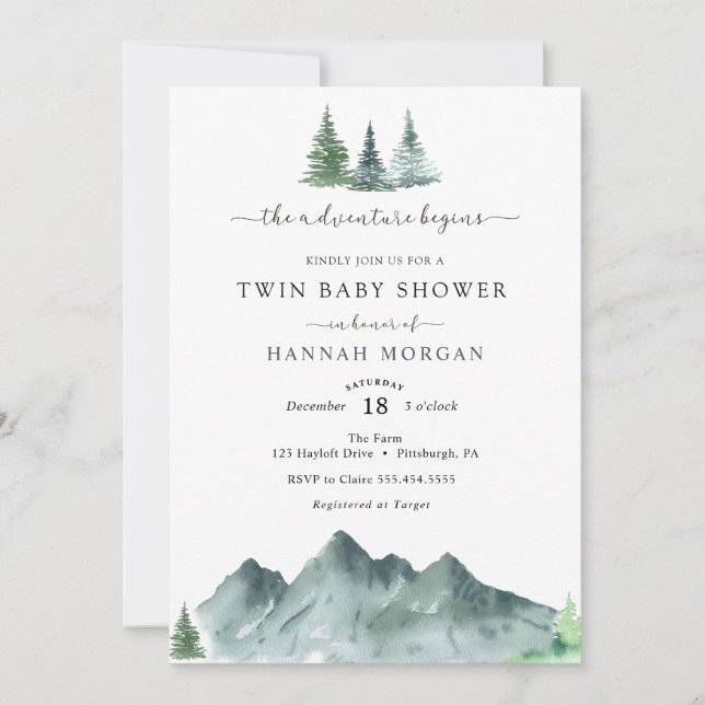 Adventure Begins Twin Baby Shower Invitation (Front)