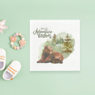Adventure Begins Typography Rustic Bears Napkin