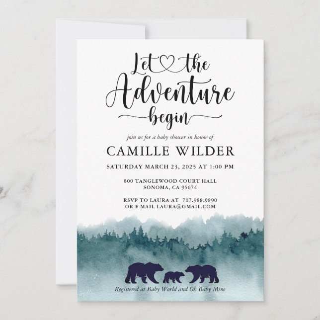 Adventure Begins Watercolor Mountains Bears Invita Invitation (Front)