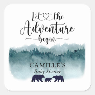 Adventure Begins Watercolor Mountains Bears   Square Sticker
