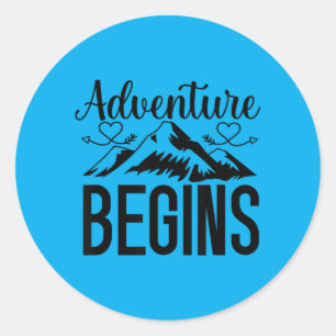 Adventure Begins Wedding Engagement Travel Couple Classic Round Sticker