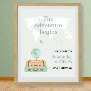 Adventure Begins World Map Baby Shower Welcome Poster