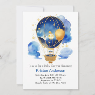Adventure Blue Hot Air Balloon Boy Baby Shower Invitation