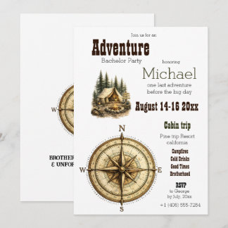 Adventure Cabin Trip Bachelor Party Rustic Camping Invitation