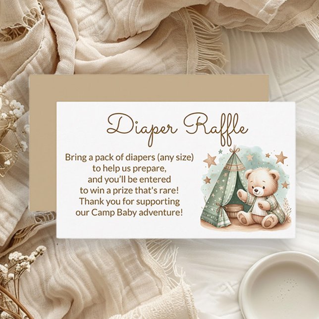 Adventure Camp Baby Shower Diaper Raffle Enclosure Card (Camp Baby teddy bear baby shower Diaper Raffle card)