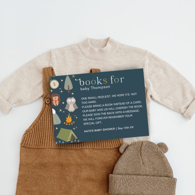 Adventure Camping Boy Blue Books Baby Request Enclosure Card (Creator Uploaded)