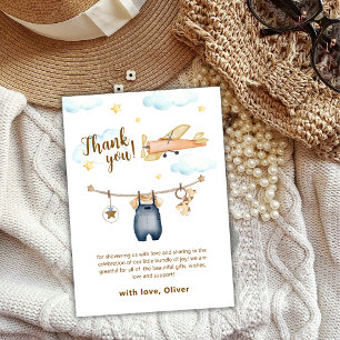 Adventure Clothesline Airplane Sky Baby Shower Thank You Card