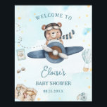 Adventure Cute Bear Blue Plane Boy Baby Shower Poster<br><div class="desc">Personalise this whimsical baby shower welcome sign poster easily and quickly. Simply click the Edit Using Design Tools button to further edit the text, change font styles and font colours. Featuring a cute baby bear riding a blue plane and an "it's a boy!" headline. Also available in a digital instant...</div>