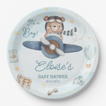 Adventure Cute Bear Blue Plane Oh Boy Baby Shower