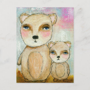 Adventure Day Whimsical Woodland Bears Art Postcard