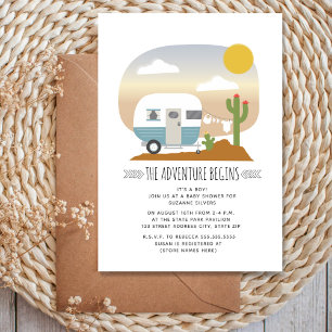 Adventure Desert Camper Blue Boy Baby Shower Invitation