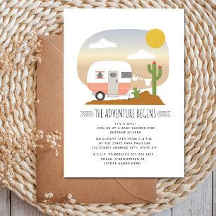Adventure Desert Pink Camper Girl Baby Shower Invitation