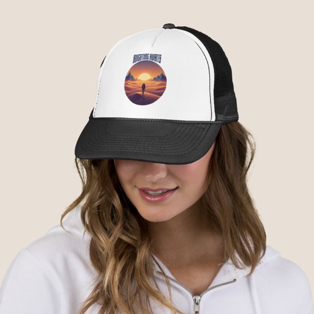 Adventure Desert Tee — Chasing Dunes & Desert Sky Trucker Hat (In Situ)