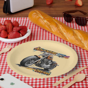 Adventure Dream Ride – Vintage Chopper Motorcycle  Paper Plate