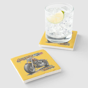 Adventure Dream Ride – Vintage Chopper Motorcycle Stone Coaster