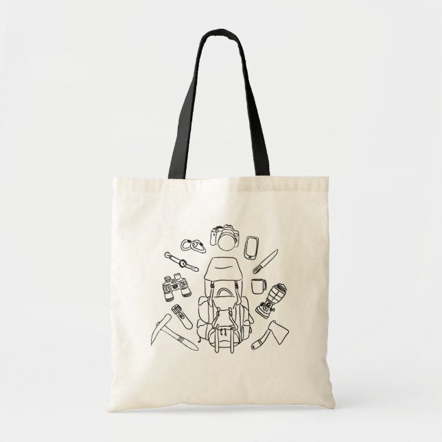 Adventure Essentials Tote Bag | Hand-Drawn Hiking  (Front)