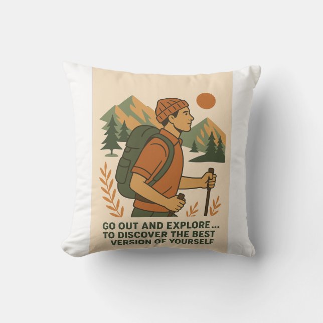 Adventure Explore Quote Vintage Hiking Cushion (Front)