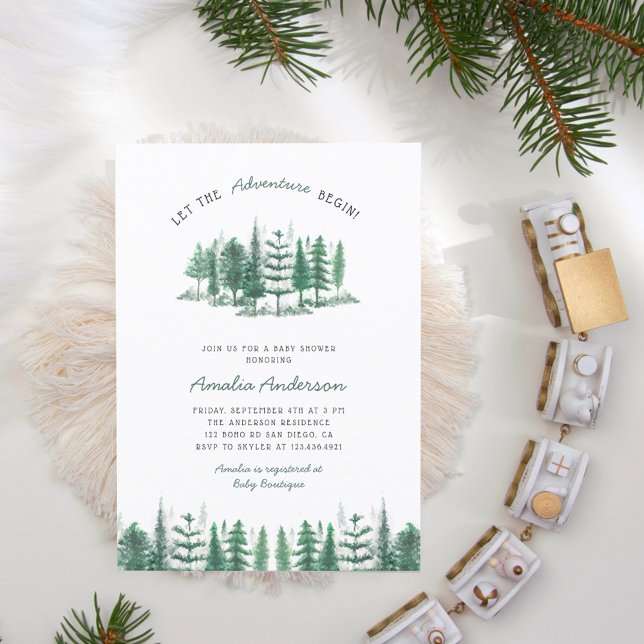 Adventure Forest Baby Shower Winter Pine-Tree Invitation (Creator Uploaded)