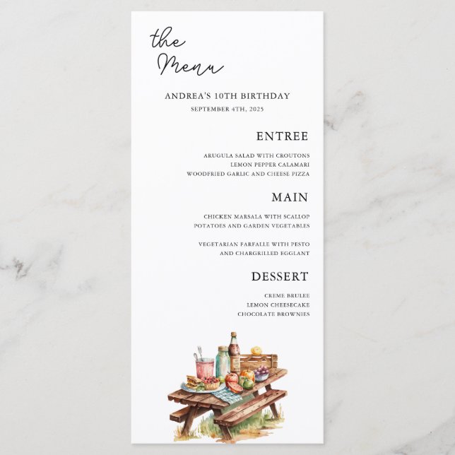 Adventure Forest Camper Birthday Menu (Front)