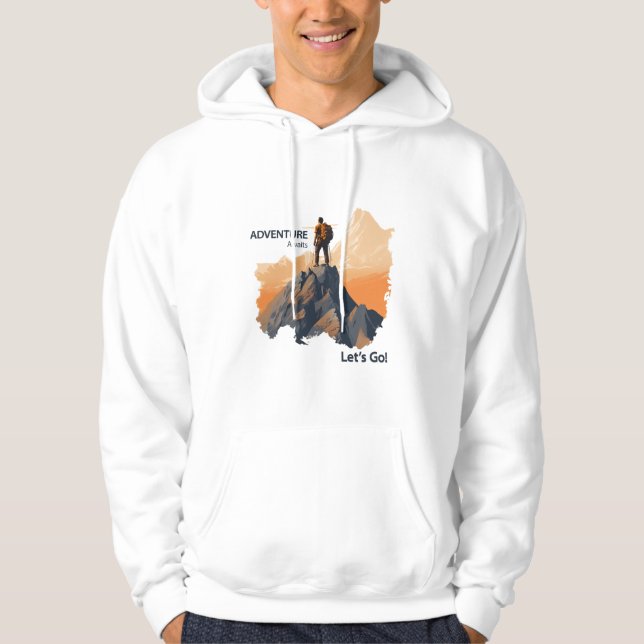 Adventure Hiking, Adventure Awaits, Let’s Go! Hoodie (Front)