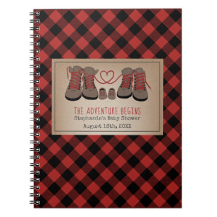 Adventure Hiking Boots Plaid Baby Shower Guestbook Notebook