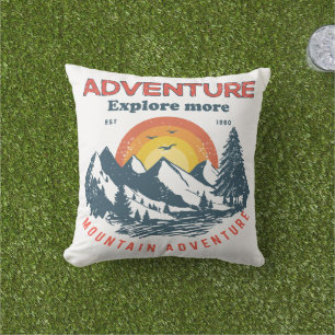 Adventure Horizon: Retro Mountain Expedition Cushion