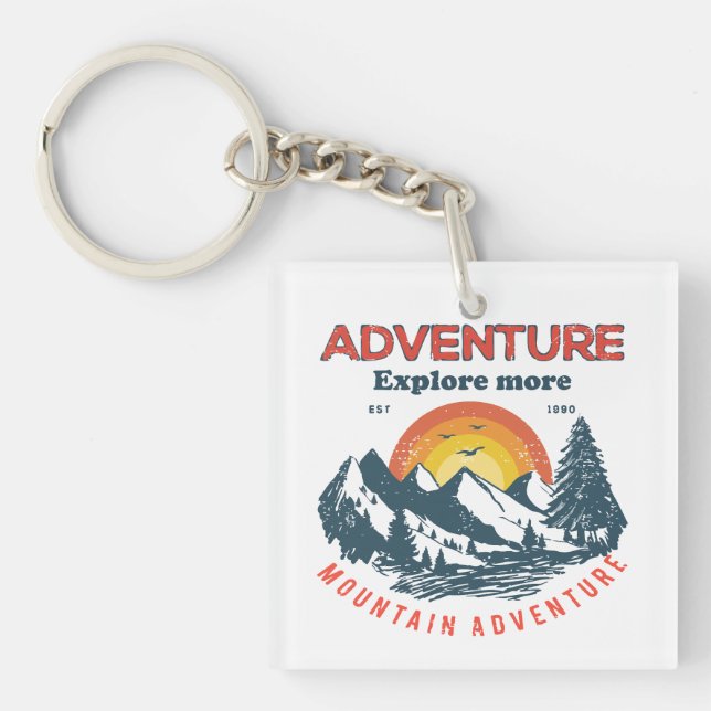 Adventure Horizon: Retro Mountain Expedition Key Ring (Front)