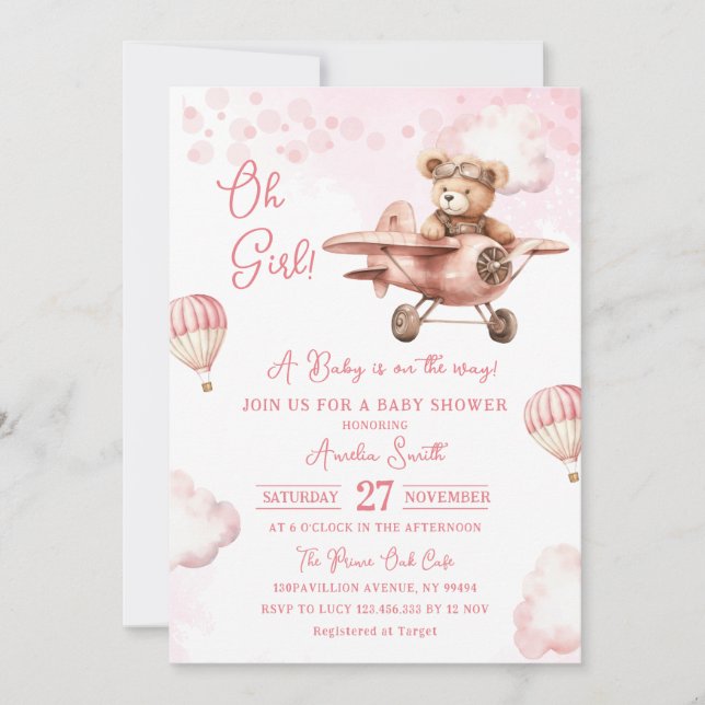 Adventure Hot Air Balloon Cute Bear Baby Shower Invitation (Front)