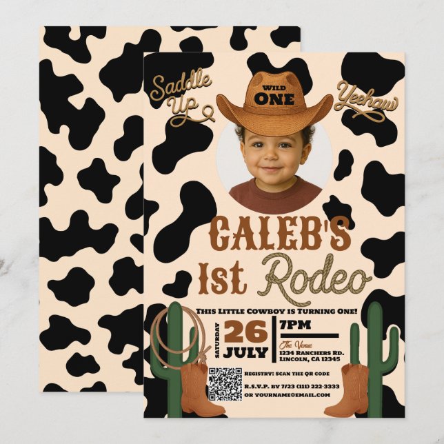 Adventure in the West Wild 1 ONE 1st Rodeo Party Invitation (Front/Back)