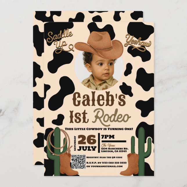 Adventure in the West Wild 1 ONE 1st Rodeo Party Invitation (Front/Back)