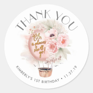 Adventure Inspired Hot Air Balloon Birthday Party Classic Round Sticker
