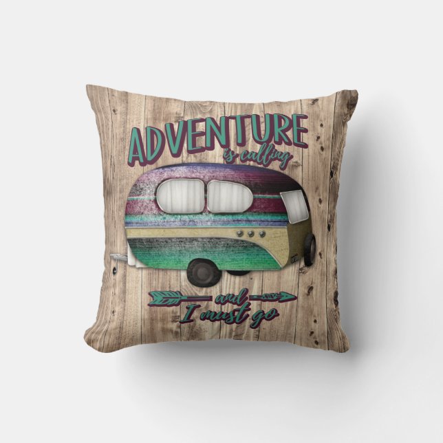 Adventure Is Calling And I must Go Mint Purple Cam Cushion (Front)