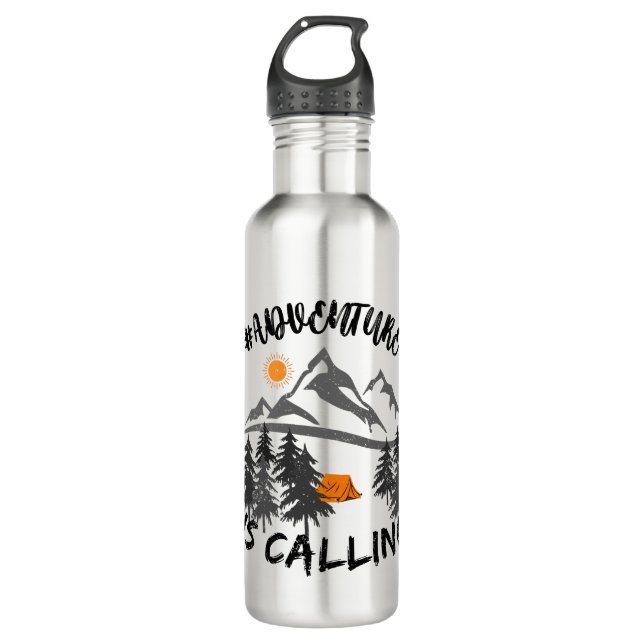 Adventure is calling, Mountains, Outdoors, Camping 710 Ml Water Bottle (Front)