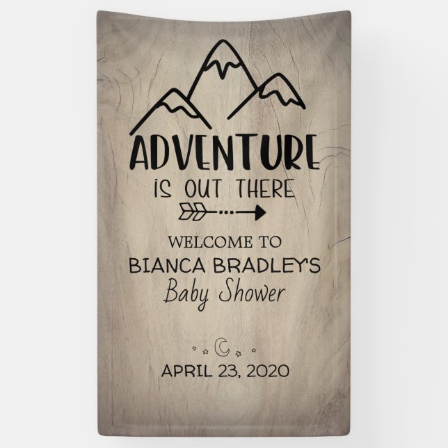 Adventure Is Out There Baby Shower | Rustic Wood Banner (Vertical)