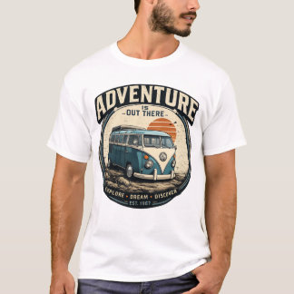 Adventure Is Out There – Retro Camper Van Graphic  T-Shirt