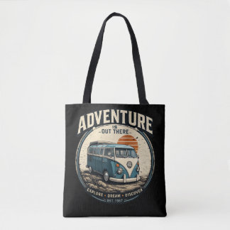 Adventure Is Out There – Retro Camper Van Graphic  Tote Bag